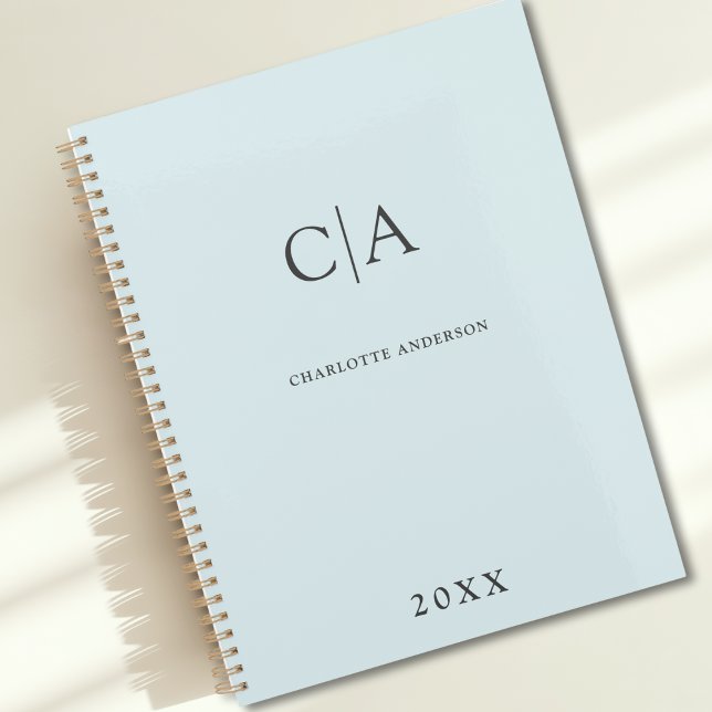 Einfache, elegante Einladung Planer (Simple Elegant Monogram Blue Custom Planner with your Name, Initials or Message)