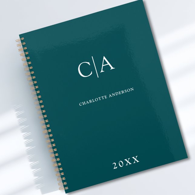 Einfache, elegante Einladungsplanerin Planer (Simple Elegant Monogram Teal Custom Planner with your Name, Initials or Message)