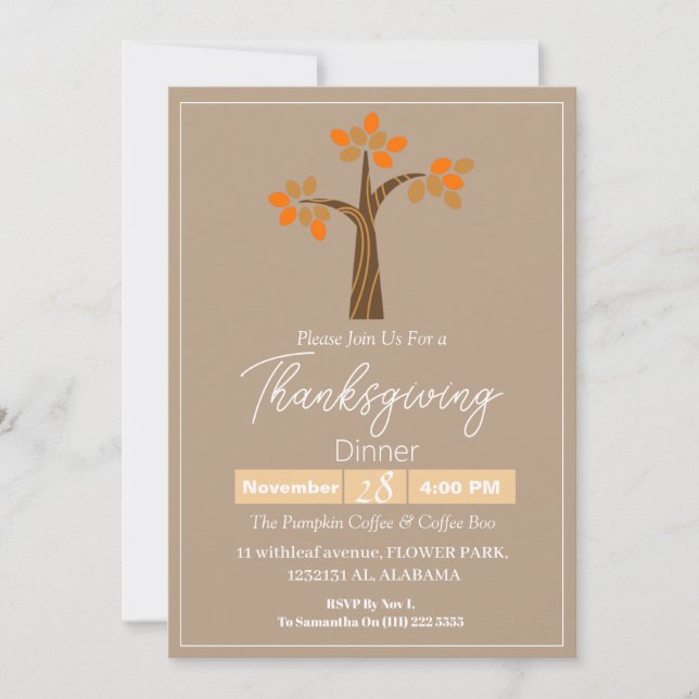 Einfache Elegante Erntedank Abendessen am Luganers Einladung (Vorderseite)