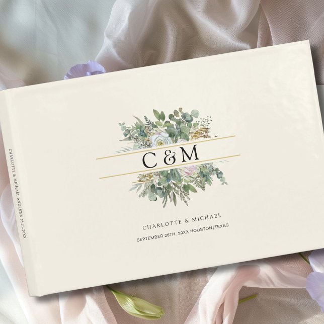 Einfache, elegante Eukalyptus-Blume Hochzeit Gästebuch (Personlaized, Simple, elegant Eucalyptus Flower Wedding Guest Book)