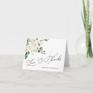 Einfache elegante Eukalyptus Weiße Rosen Floral Dankeskarte