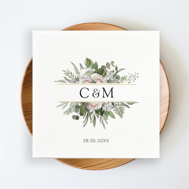 Einfache, elegante Eukalyptus Weiße Rosen Serviette (Von Creator hochgeladen)