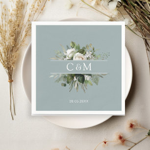Einfache, elegante Eukalyptus Weiße Rosen Serviette