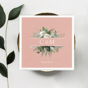 Einfache, elegante Eukalyptus Weiße Rosen - Serviette