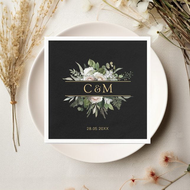 Einfache, elegante Eukalyptus Weiße Rosen Serviette (Von Creator hochgeladen)