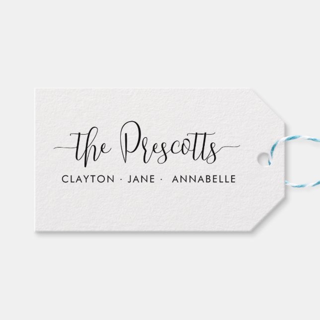 Einfache Elegante Familienkupplung Schwarzes Skrip Geschenkanhänger (Vorderseite (Horizontal))