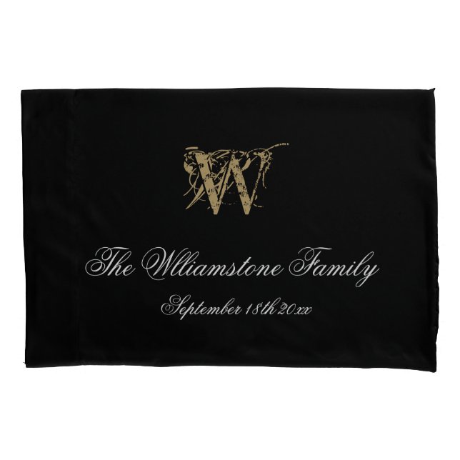 Einfache Elegante Familienname + Monogramm Hochzei Kissenbezug (Vorderseite)