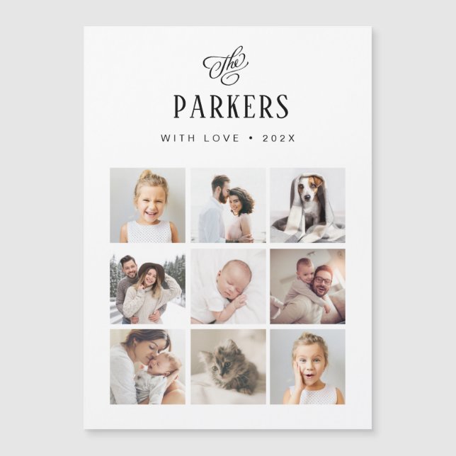 Einfache Elegante Family Multi Foto Grid | Christm Magnetkarte (Vorderseite)