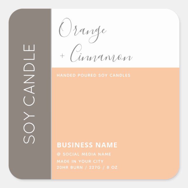 Einfache, elegante Farbblocktypografie, Sockelkerz Quadratischer Aufkleber (Vorderseite)