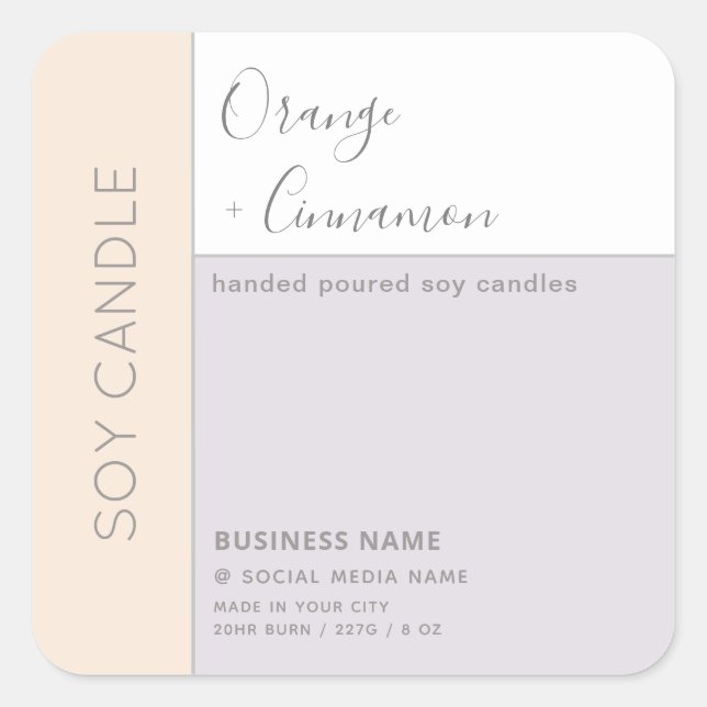 Einfache, elegante Farbblocktypografie, Sockelkerz Quadratischer Aufkleber (Vorderseite)