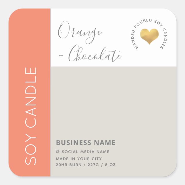 Einfache, elegante Farbblocktypografie, Sockelkerz Quadratischer Aufkleber (Vorderseite)