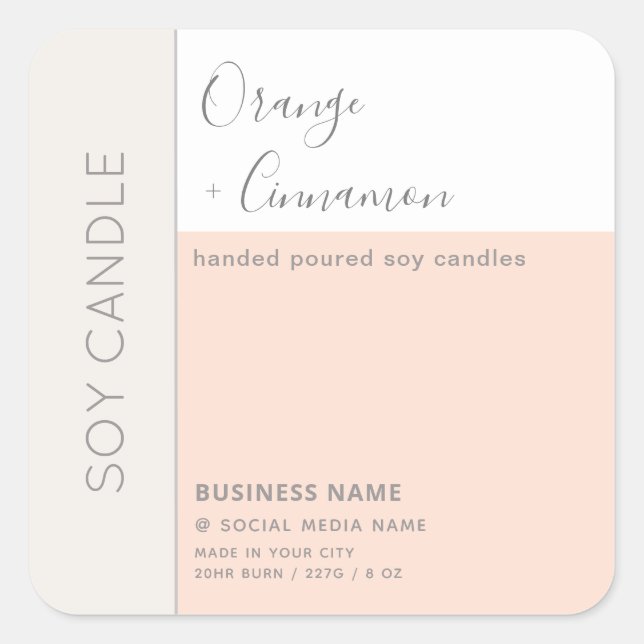 Einfache, elegante Farbblocktypografie, Sockelkerz Quadratischer Aufkleber (Vorderseite)