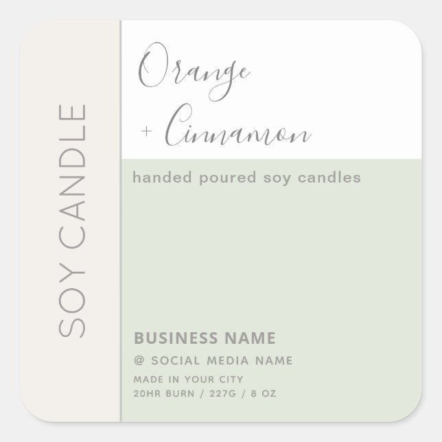 Einfache, elegante Farbblocktypografie, Sockelkerz Quadratischer Aufkleber (Vorderseite)