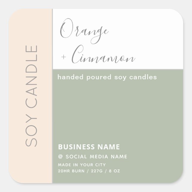 Einfache, elegante Farbblocktypografie, Sockelkerz Quadratischer Aufkleber (Vorderseite)