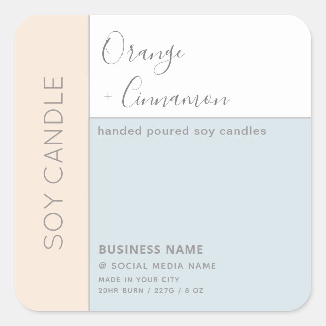 Einfache, elegante Farbblocktypografie, Sockelkerz Quadratischer Aufkleber (Vorderseite)