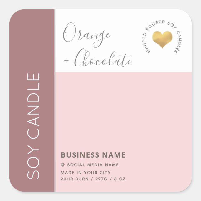 Einfache, elegante Farbblocktypografie, Sockelkerz Quadratischer Aufkleber (Vorderseite)