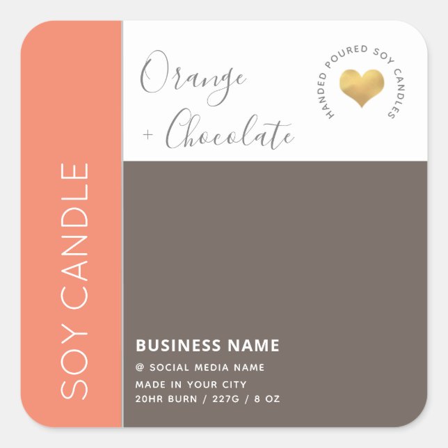 Einfache, elegante Farbblocktypografie, Sockelkerz Quadratischer Aufkleber (Vorderseite)