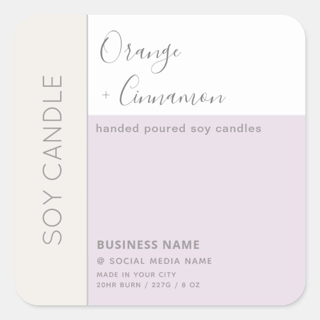 Einfache, elegante Farbblocktypografie, Sockelkerz Quadratischer Aufkleber (Vorderseite)