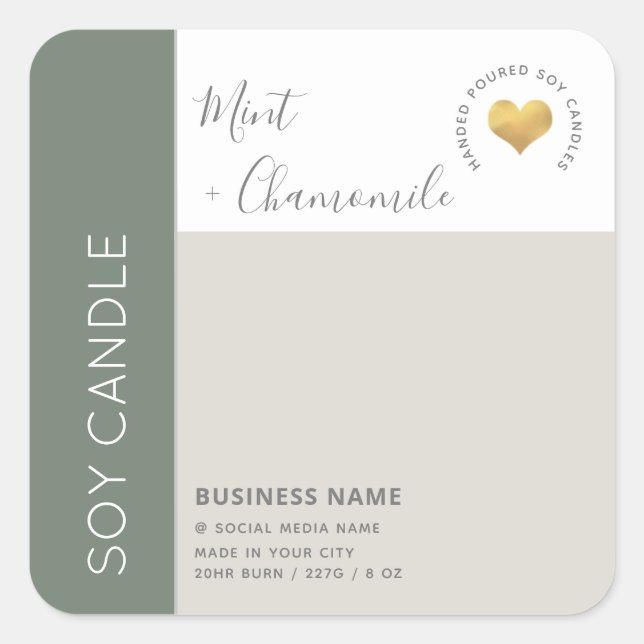 Einfache, elegante Farbblocktypografie, Sockelkerz Quadratischer Aufkleber (Vorderseite)