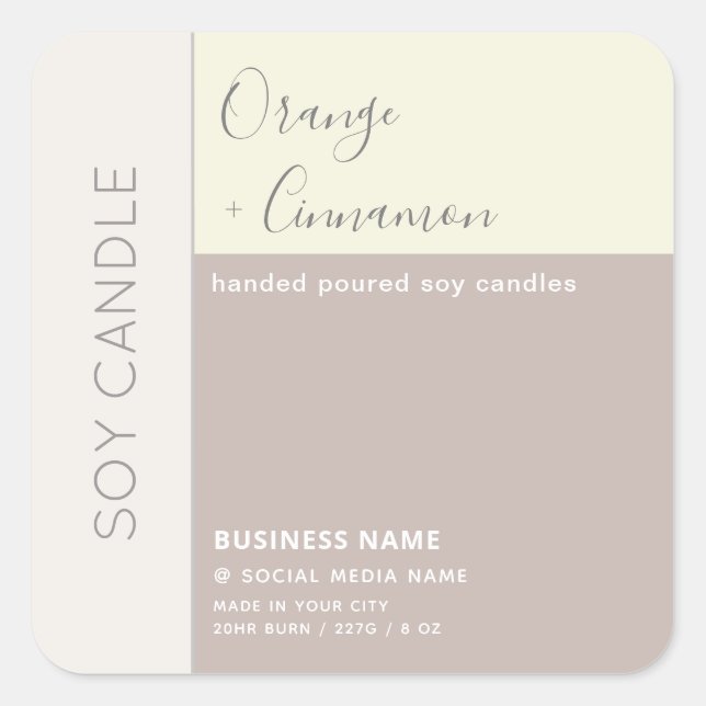 Einfache, elegante Farbblocktypografie, Sockelkerz Quadratischer Aufkleber (Vorderseite)