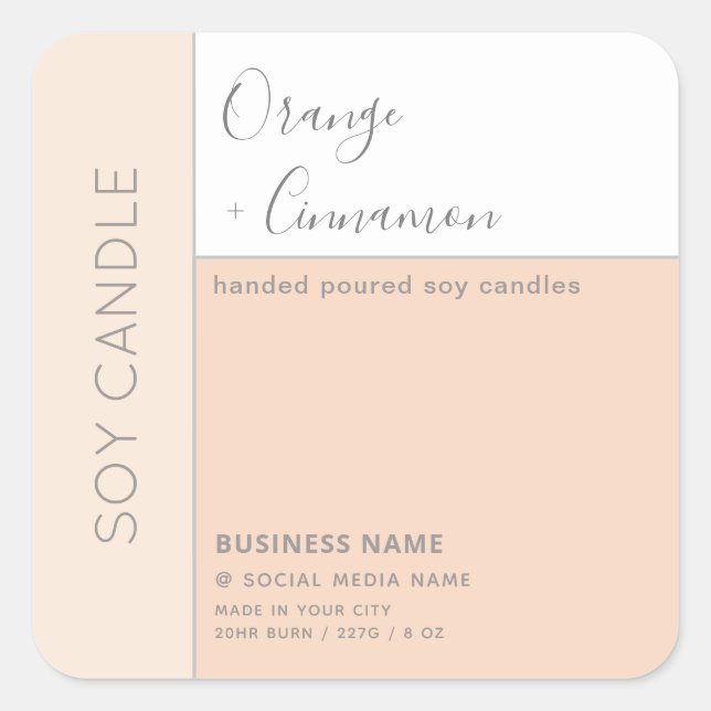 Einfache, elegante Farbblocktypografie, Sockelkerz Quadratischer Aufkleber (Vorderseite)