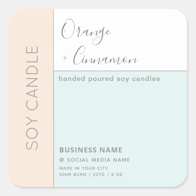 Einfache, elegante Farbblocktypografie, Sojakkerze Quadratischer Aufkleber (Vorderseite)