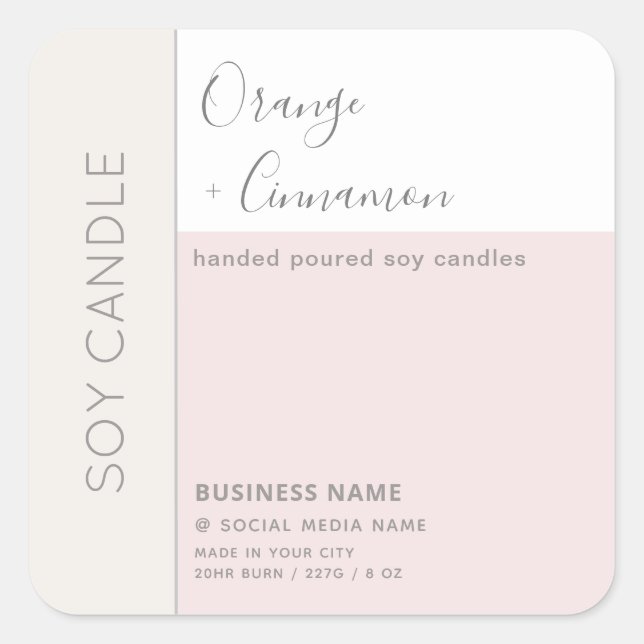 Einfache, elegante Farbblocktypografie, Sojakkerze Quadratischer Aufkleber (Vorderseite)