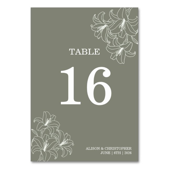 Einfache elegante Flora-Ecken Hochzeit Tischnummer (Vorderseite)