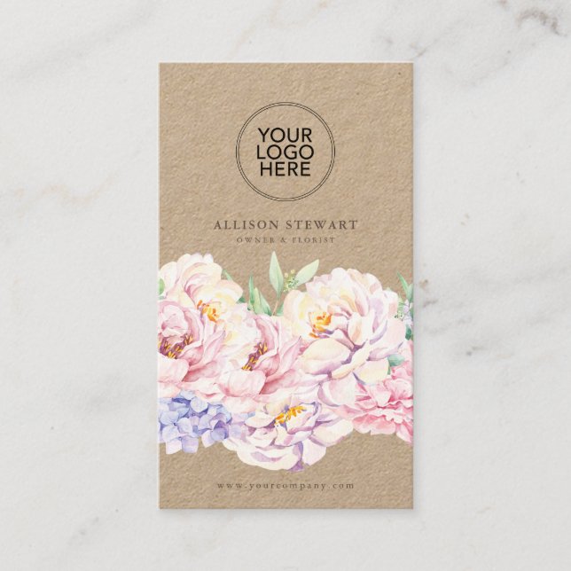 Einfache elegante florale Visitenkarte mit QR-Code (Vorderseite)