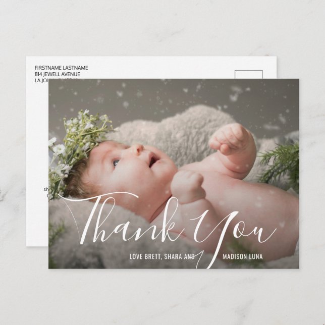 Einfache Elegante Foto Baby Dusche Vielen Dank Postkarte (Vorne/Hinten)