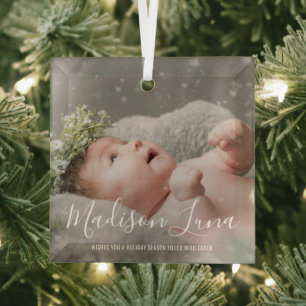 Einfache Elegante Foto Babys Erste Weihnachten Ornament Aus Glas