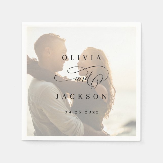 Einfache, elegante Foto-Hochzeit Serviette (Vorderseite)