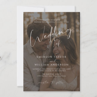 Einfache elegante Foto-Overlay-Hochzeit Alles in E Einladung