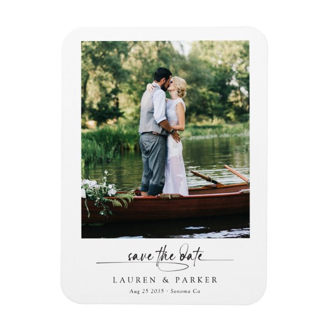 Einfache elegante Foto-Save-the-Date-Script-Hochze Magnet (Vertikal)