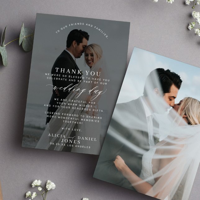 Einfache, elegante Foto-Schwarz-Weiß-Hochzeit Dankeskarte (Von Creator hochgeladen)