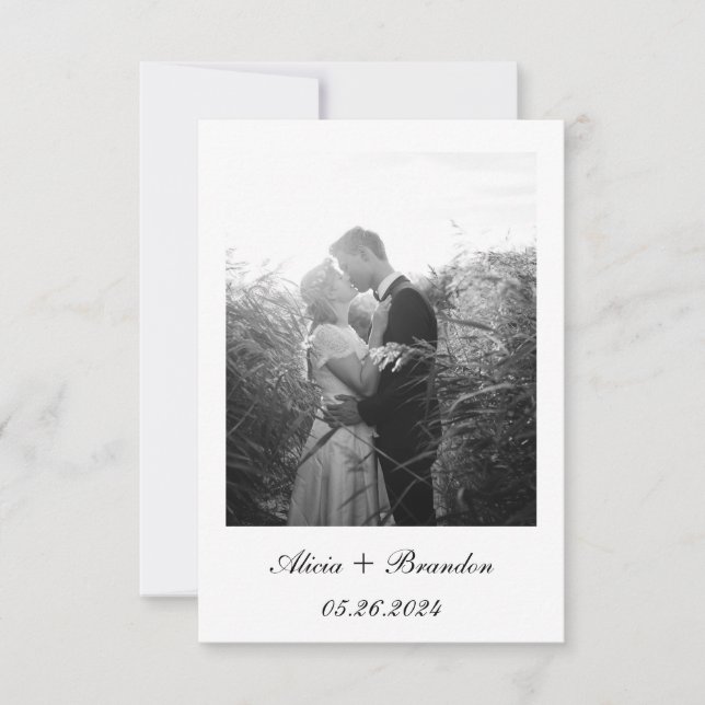 Einfache, elegante Foto-Schwarz-weiß-Text-Hochzeit Save The Date (Vorderseite)