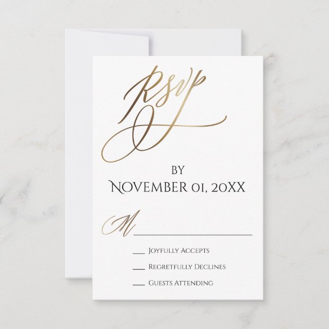 Einfache, elegante, glatte Goldtypografie RSVP Karte (Vorderseite)