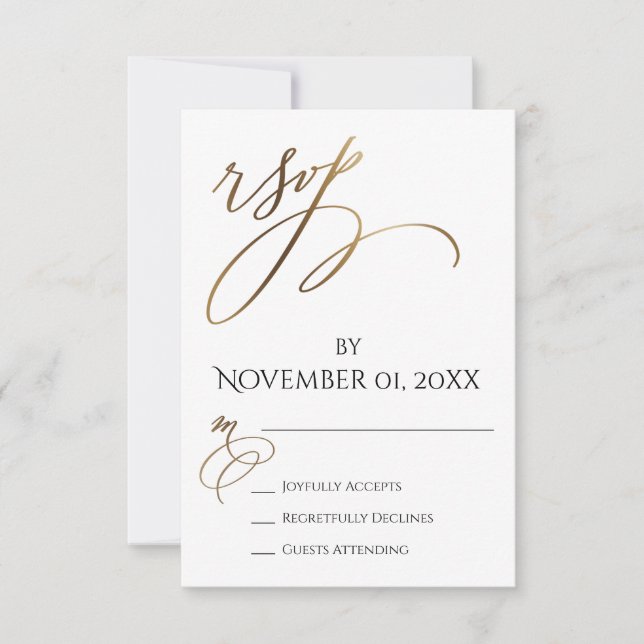 Einfache, elegante, glatte Goldtypografie RSVP Karte (Vorderseite)