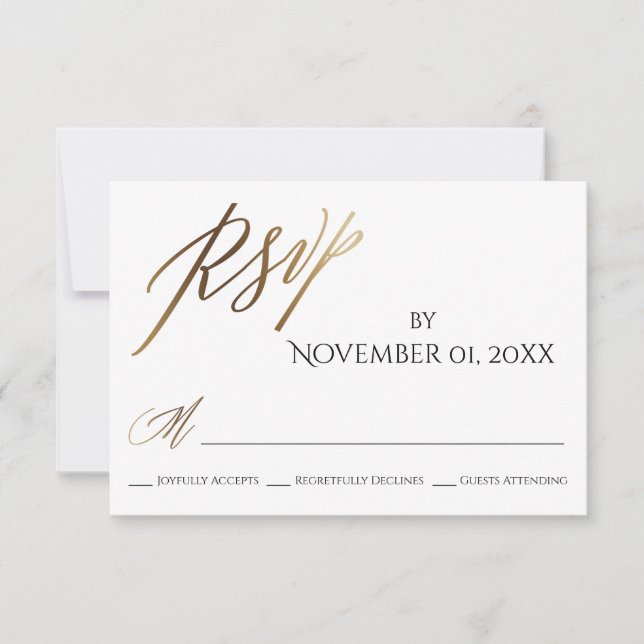 Einfache, elegante, glatte Goldtypografie RSVP Karte (Vorderseite)