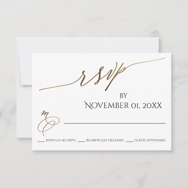 Einfache, elegante, glatte Goldtypografie RSVP Karte (Vorderseite)