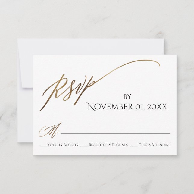 Einfache, elegante, glatte Goldtypografie RSVP Karte (Vorderseite)