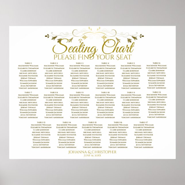 Einfache elegante Gold 17 Table Wedding Seating Ch Poster (Vorne)