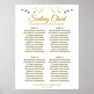 Einfache elegante Gold 4 Table Wedding Chart Poster