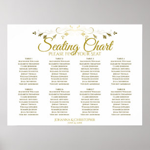 Einfache elegante Gold 8 Table Wedding Chart Poster