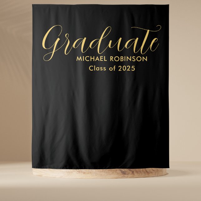 Einfache Elegante Gold Black Graduation Party Wandteppich (Von Creator hochgeladen)