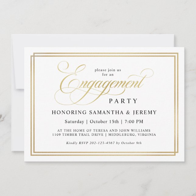 Einfache elegante Gold Calligrafy Engagement Party Einladung (Vorderseite)