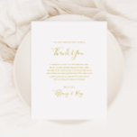 Einfache elegante Gold Dankeschön Empfang Card Postkarte<br><div class="desc">Dieses schlichte,  elegante Golden Dankeschön-Empfang ist perfekt für Ihre moderne,  minimalistisch-weiße und goldene Hochzeit. Das Design besticht durch minimalen zeitgenössischen Gold-Schriftart,  begleitet von formaler Kalligraphie. Behalt es so,  wie es ist,  oder wählen Sie es mit Ihren eigenen Kunstwerken oder Fotos zu personalisieren!</div>