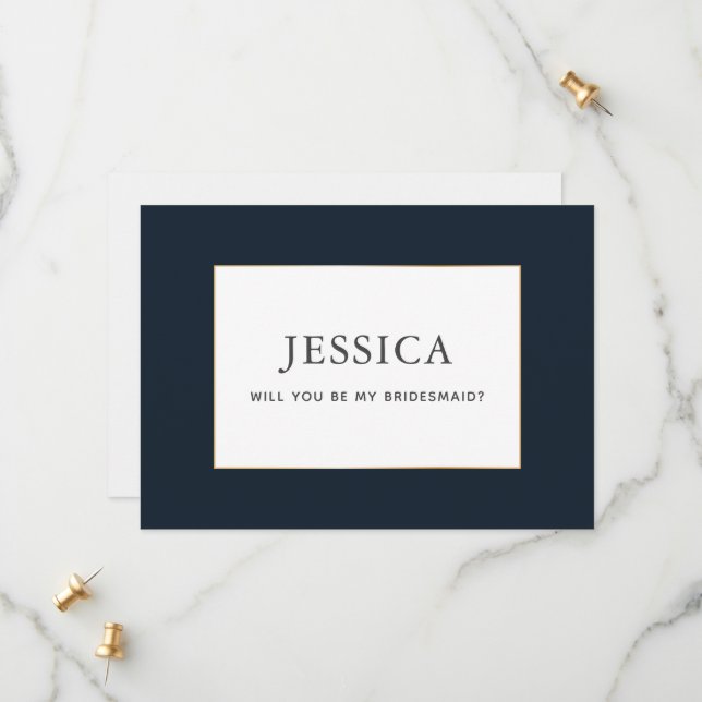 Einfache elegante Gold Dark Navy Blue Bridesmaid C Save The Date (Vorderseite/Rückseite Beispiel)