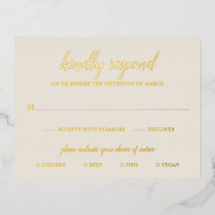 Einfache Elegante Gold Foil Elfenbein Hochzeit RSV Folie Einladungspostkarte