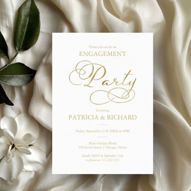 Einfache elegante Gold Foil Script-Engagement-Part Einladung (Von Creator hochgeladen)